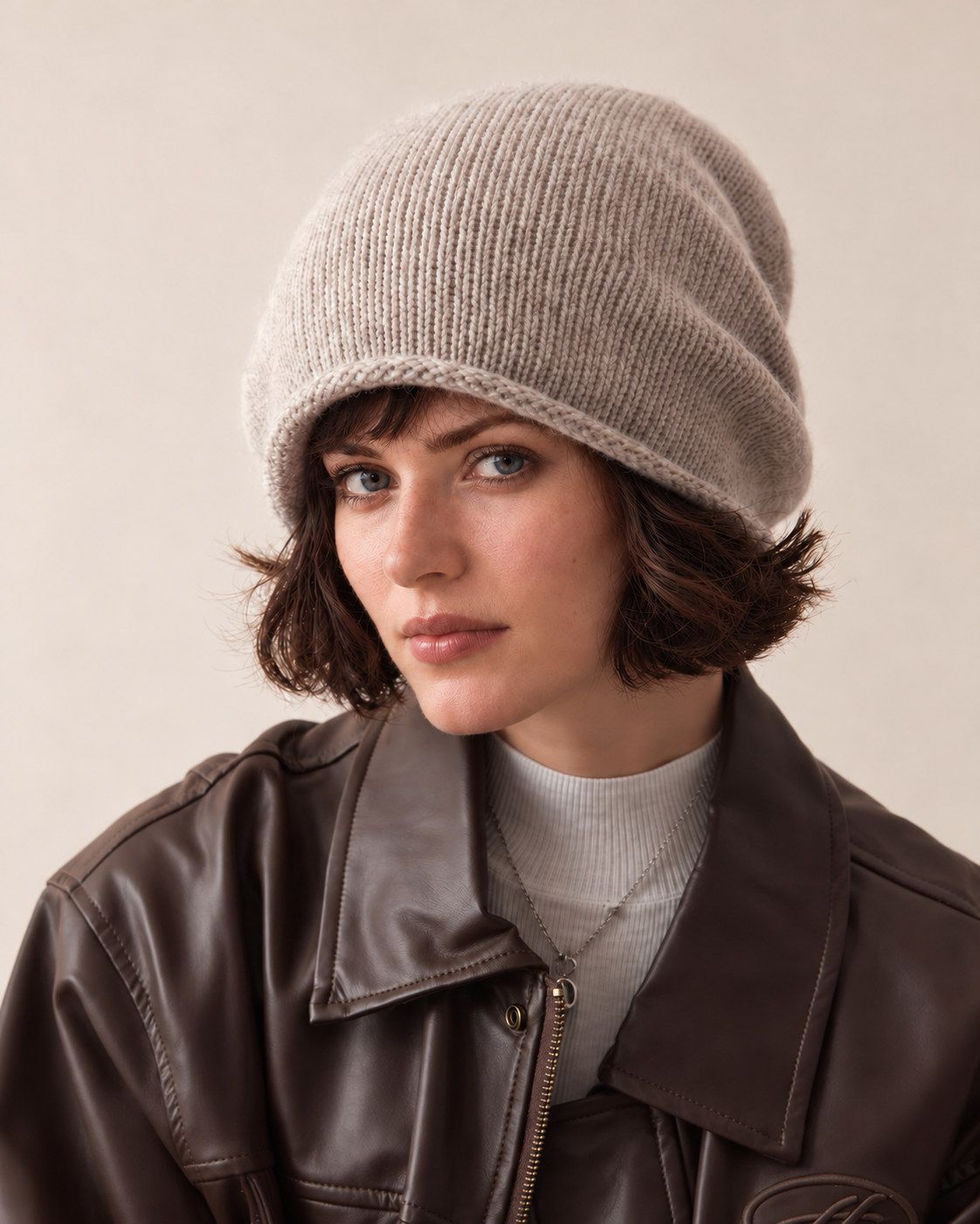 100% wool slouchy beanie - oatmeal front