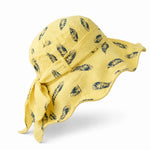 Yellow feather-print cotton-linen bucket hat