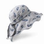 Gray feather-print cotton-linen bucket hat