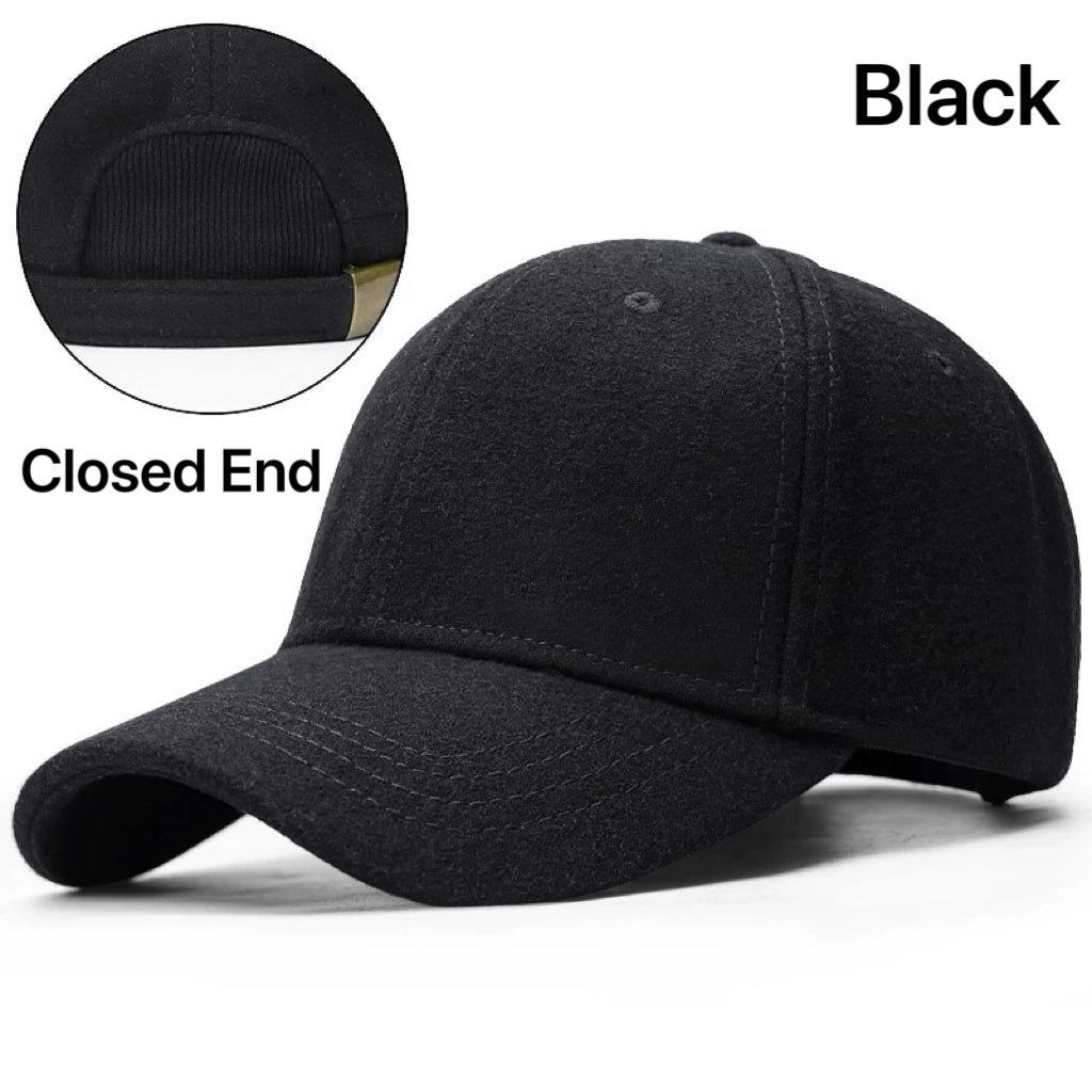Wool Wide Brim Baseball Cap – Black