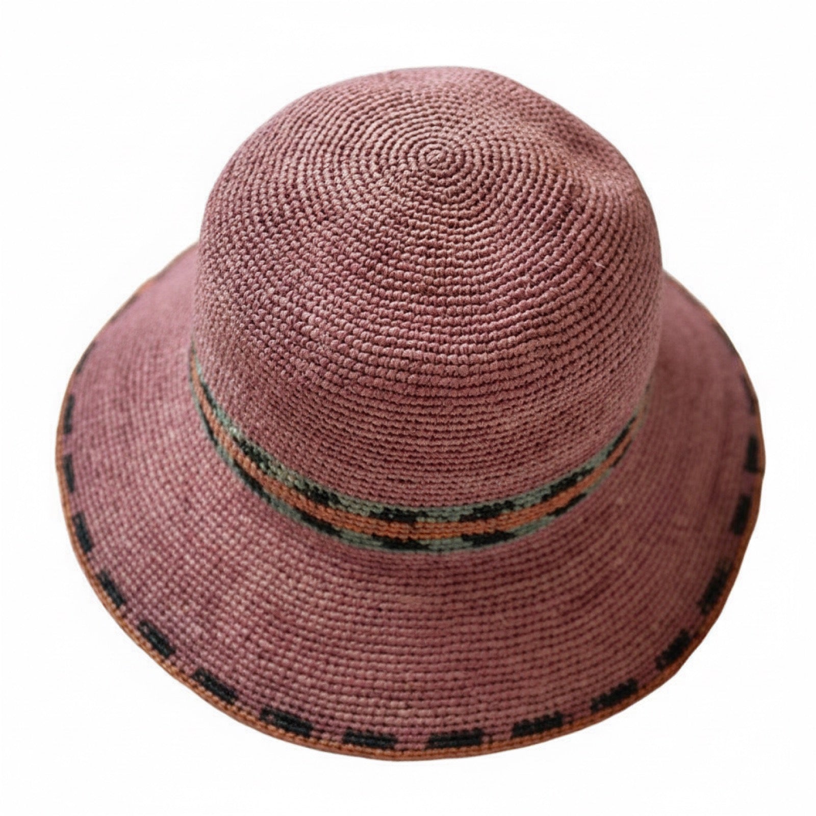 Vibrant Raffia Straw Hat - Pink with Colourful Band View 5