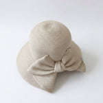 Wide Brim Straw Hat with Bow in Beige - Front View
