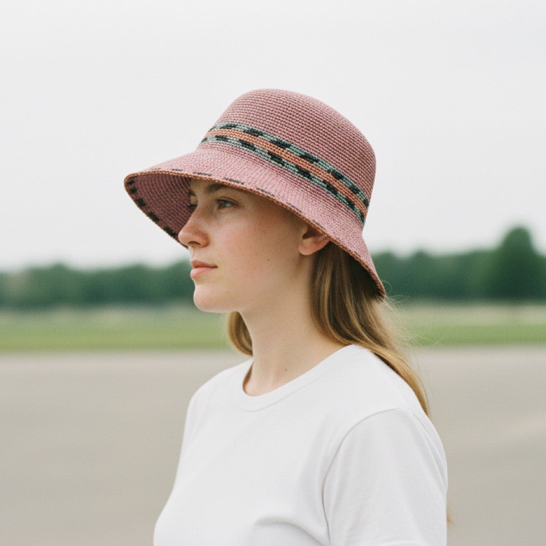 Vibrant Raffia Straw Hat - Side View on Model