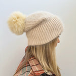 Knitted Beanie Hat with Removable Pom Pom Mspineapplecrafts