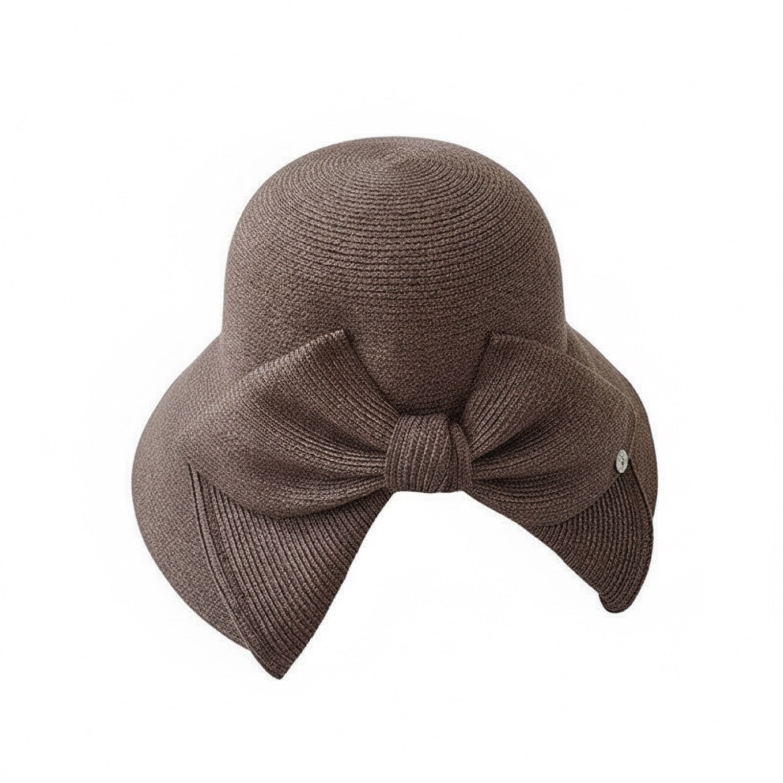 Wide Brim Straw Hat with Bow in Brown - Front View