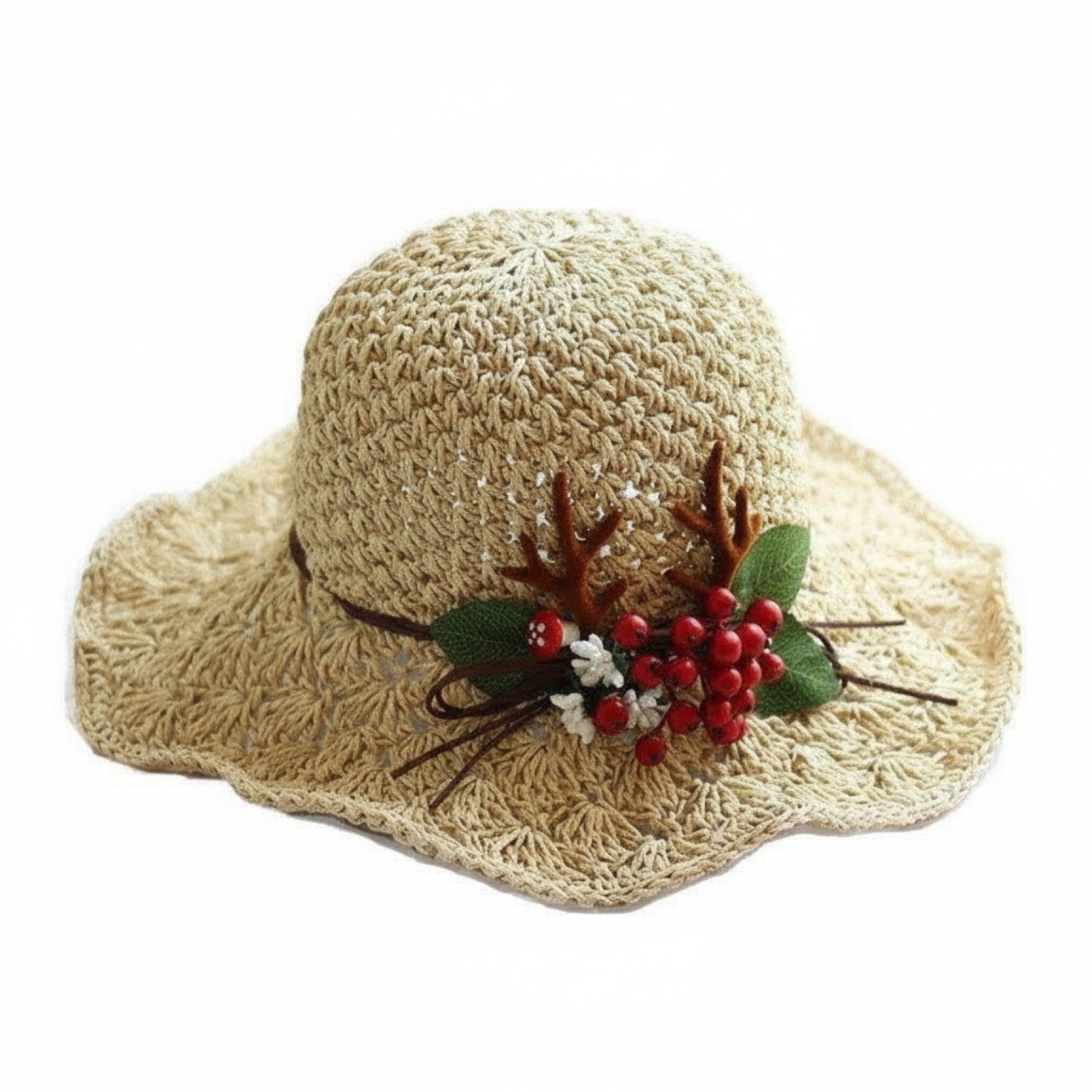 Natural Straw Sun Hat with Red Accent - Women Accessories Beach Hat | Natural Raffia Straw Hat main image 4