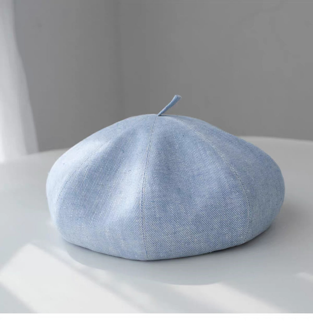Oversized Cotton Beret - Blue