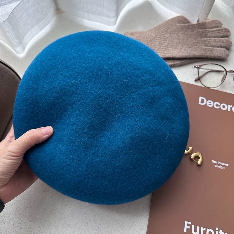 Oversized Wool Beret – Blue