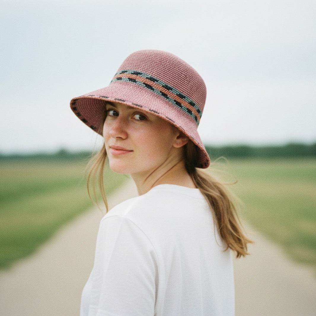 Vibrant Raffia Straw Hat - Back View on Model