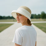 Straw Linen Sun Hat - Back View on Model
