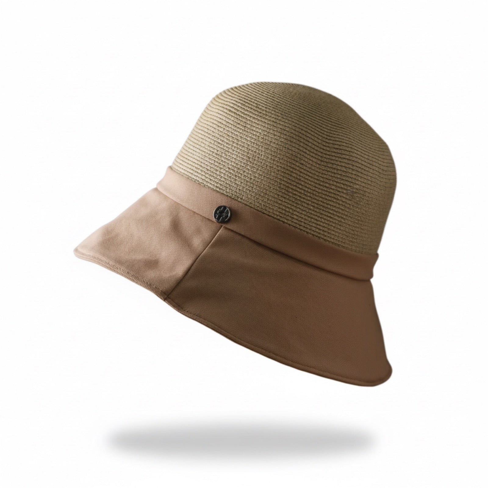 Straw Bucket Hat with Linen Band - Pink, on white background