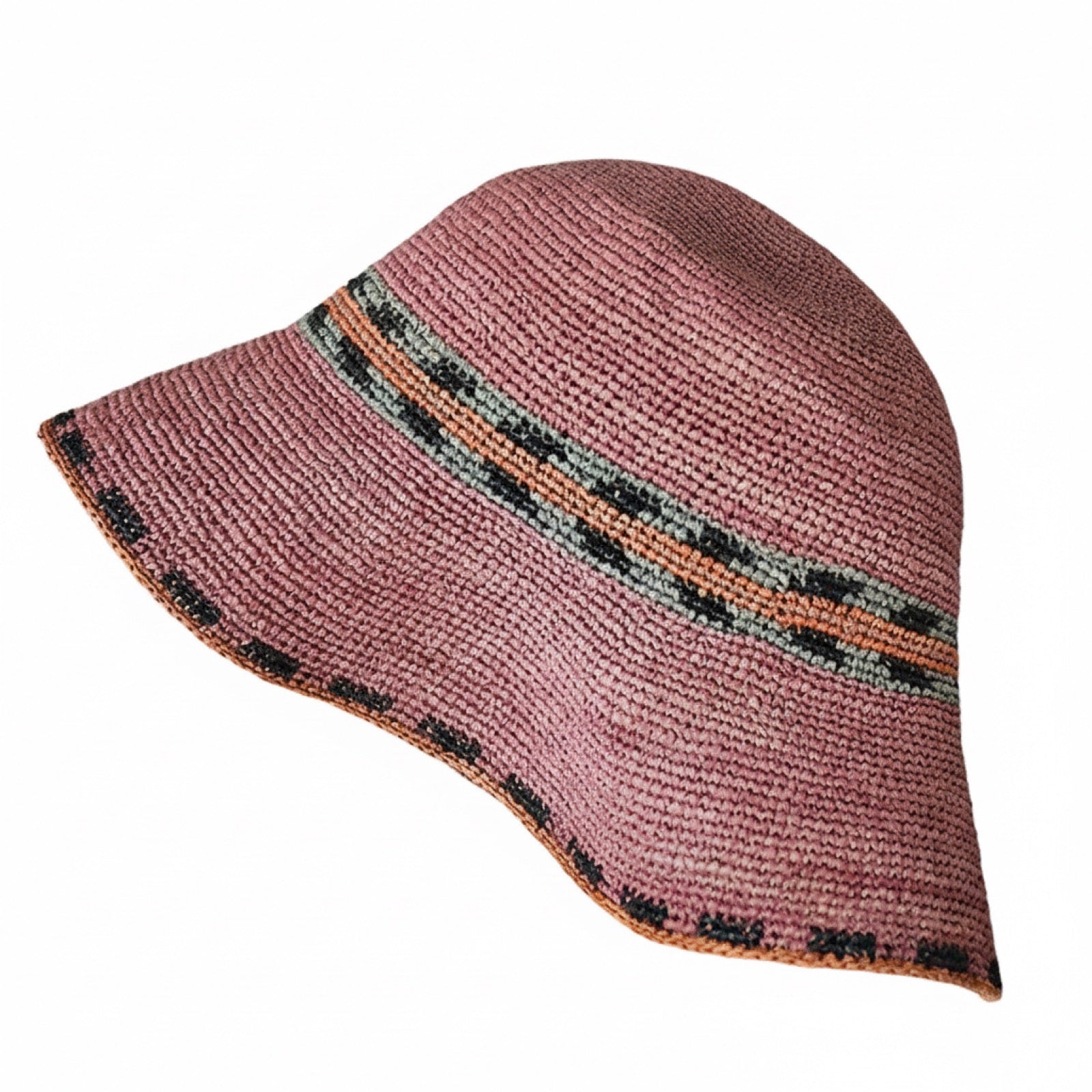 Vibrant Raffia Straw Hat - Pink with Colourful Band View 4