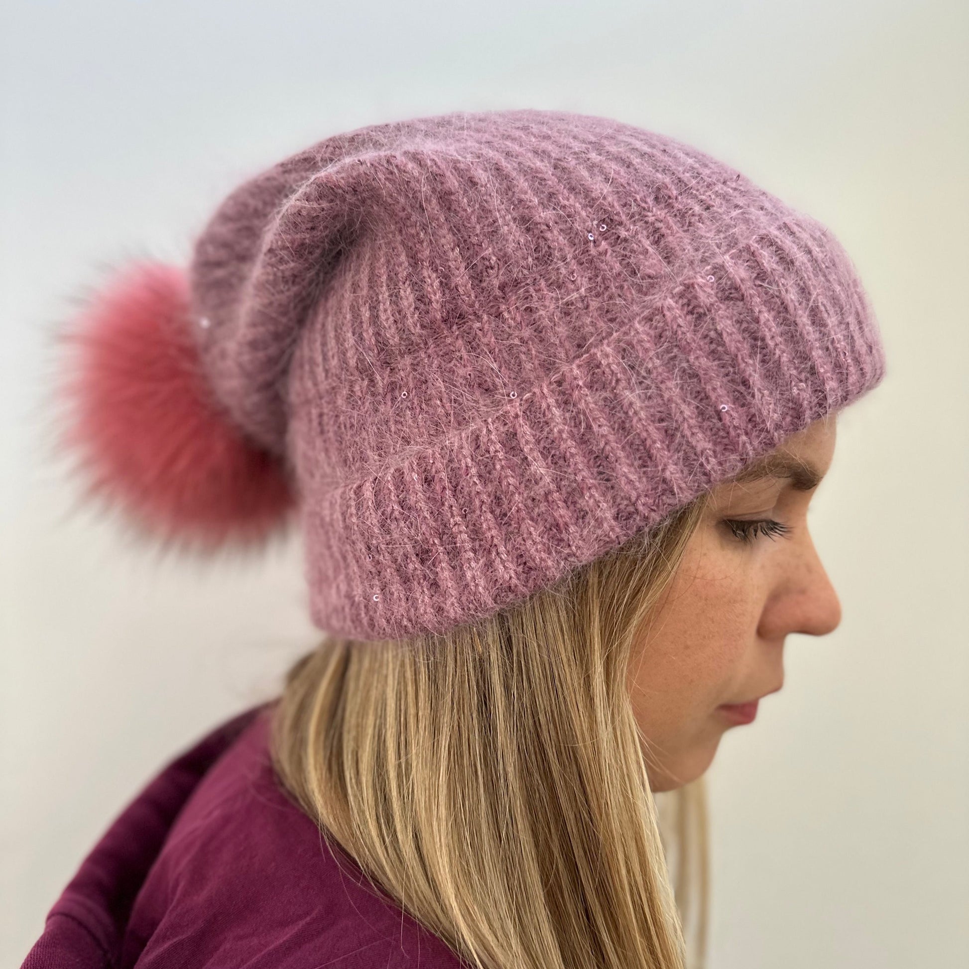 Knitted Beanie Hat with Removable Pom Pom Mspineapplecrafts