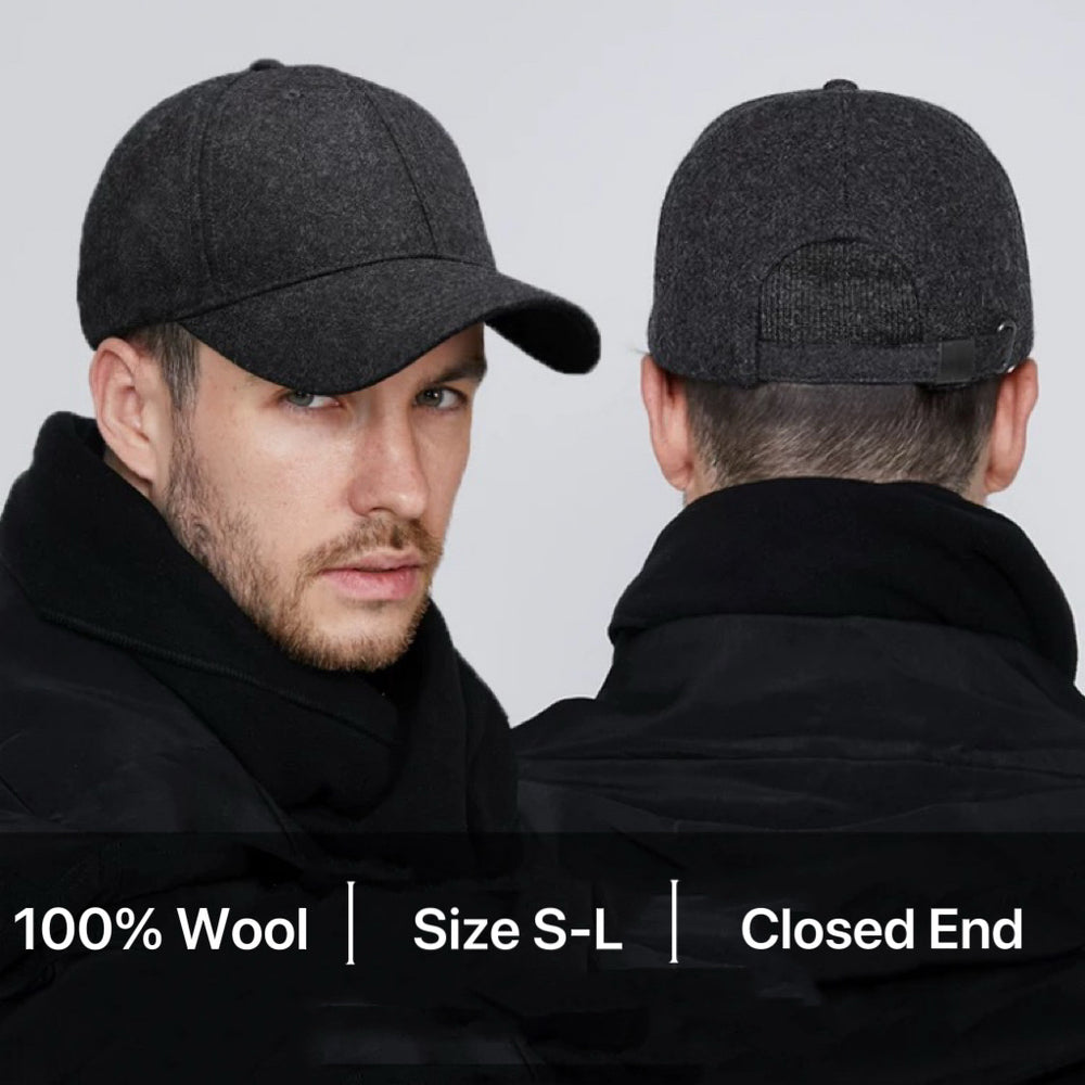 Wool Wide Brim Baseball Cap - Unisex Large Winter - Front View
