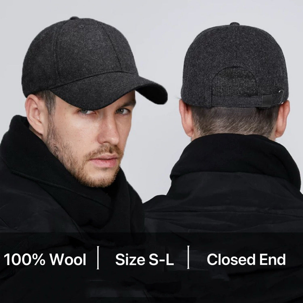 Wool Wide Brim Baseball Cap - Unisex Large Winter - Front View