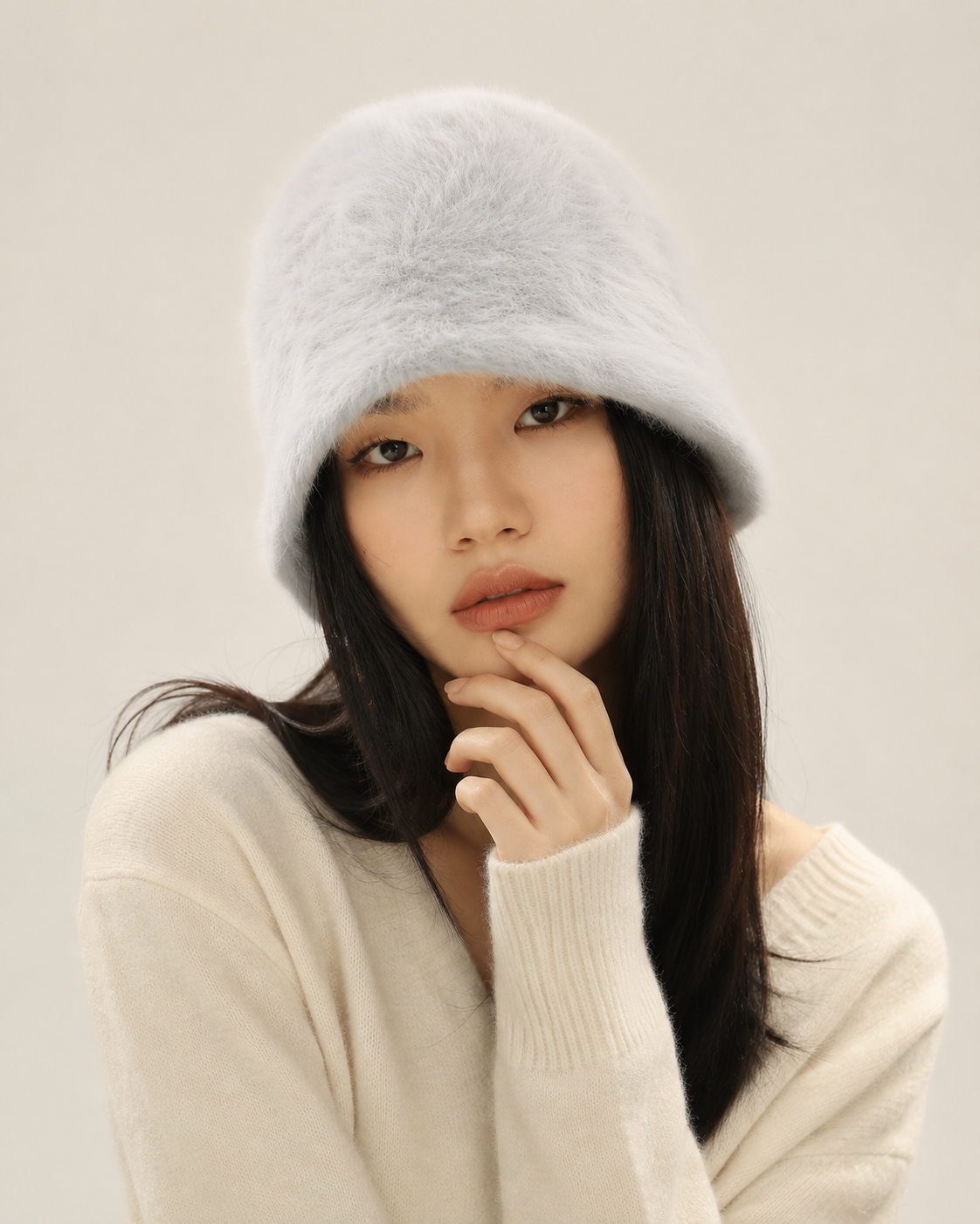 Women's Satin-Lined Rabbit Hair Blend Bucket Hat