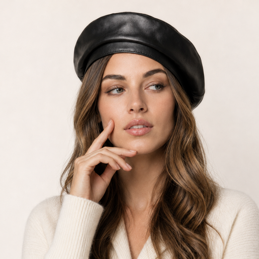 Genuine Leather French Beret - Beige