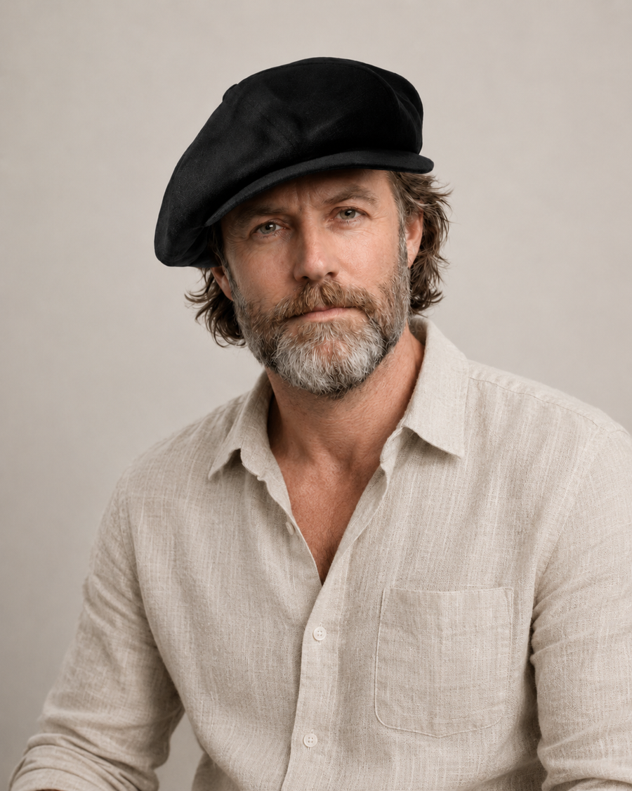 Oversized Linen Newsboy Hat