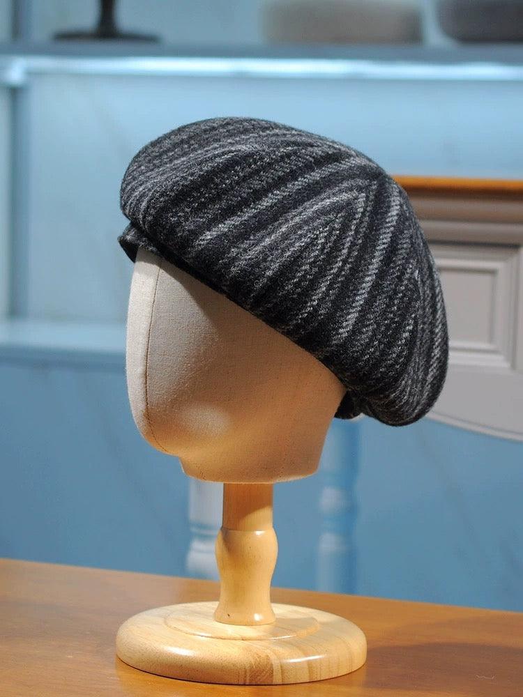Oversized Herringbone Striped Beret - Mspineapplecrafts