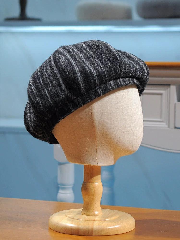 Oversized Herringbone Striped Beret - Mspineapplecrafts