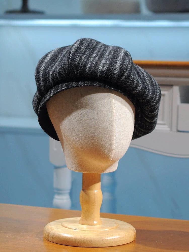 Oversized Herringbone Striped Beret - Mspineapplecrafts