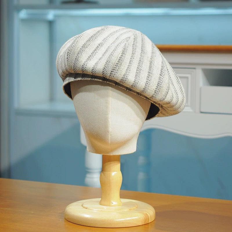 Oversized Herringbone Striped Beret - Mspineapplecrafts