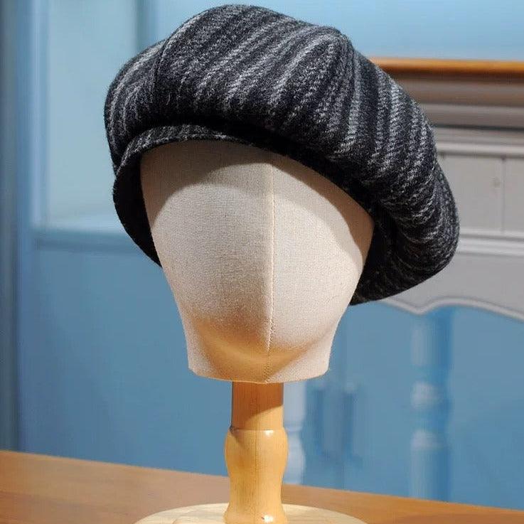 Oversized Herringbone Striped Beret - Mspineapplecrafts