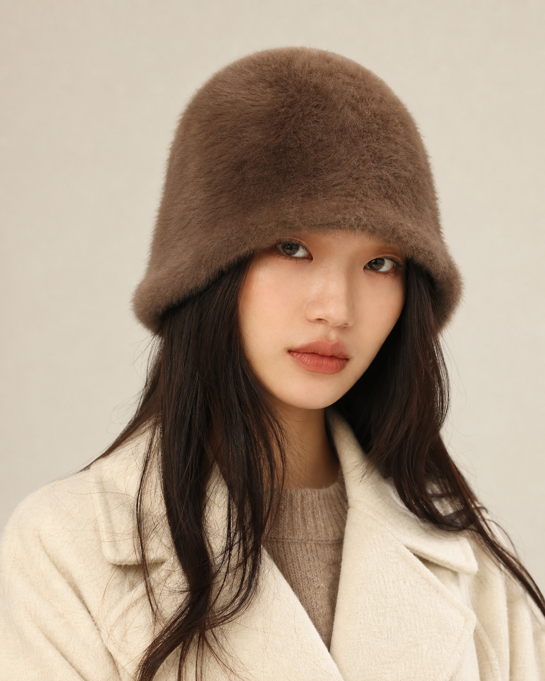Women's Satin-Lined Rabbit Hair Blend Bucket Hat
