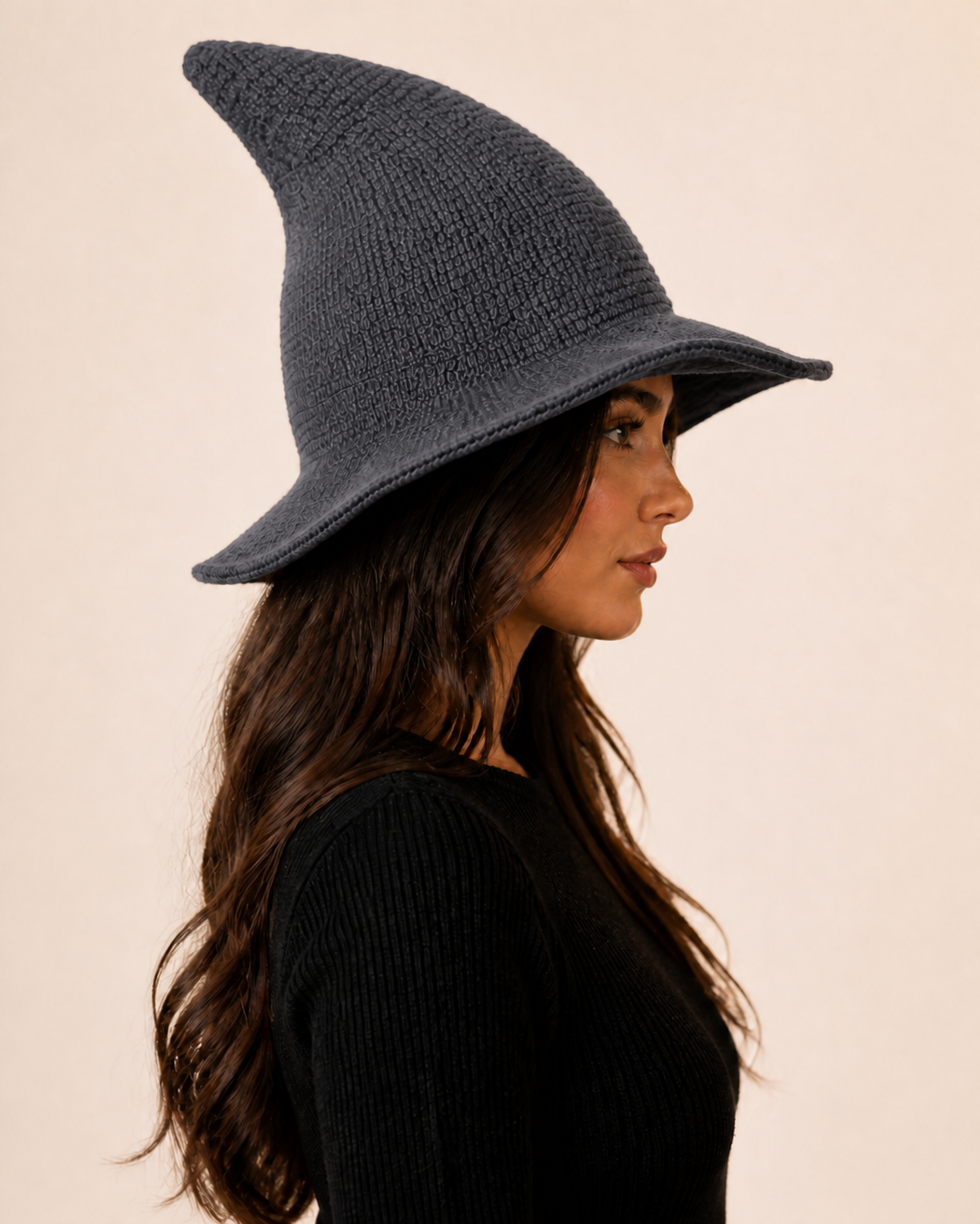 Knitted Halloween Witch Hat for Adults – Wool Blend, Wide Brim