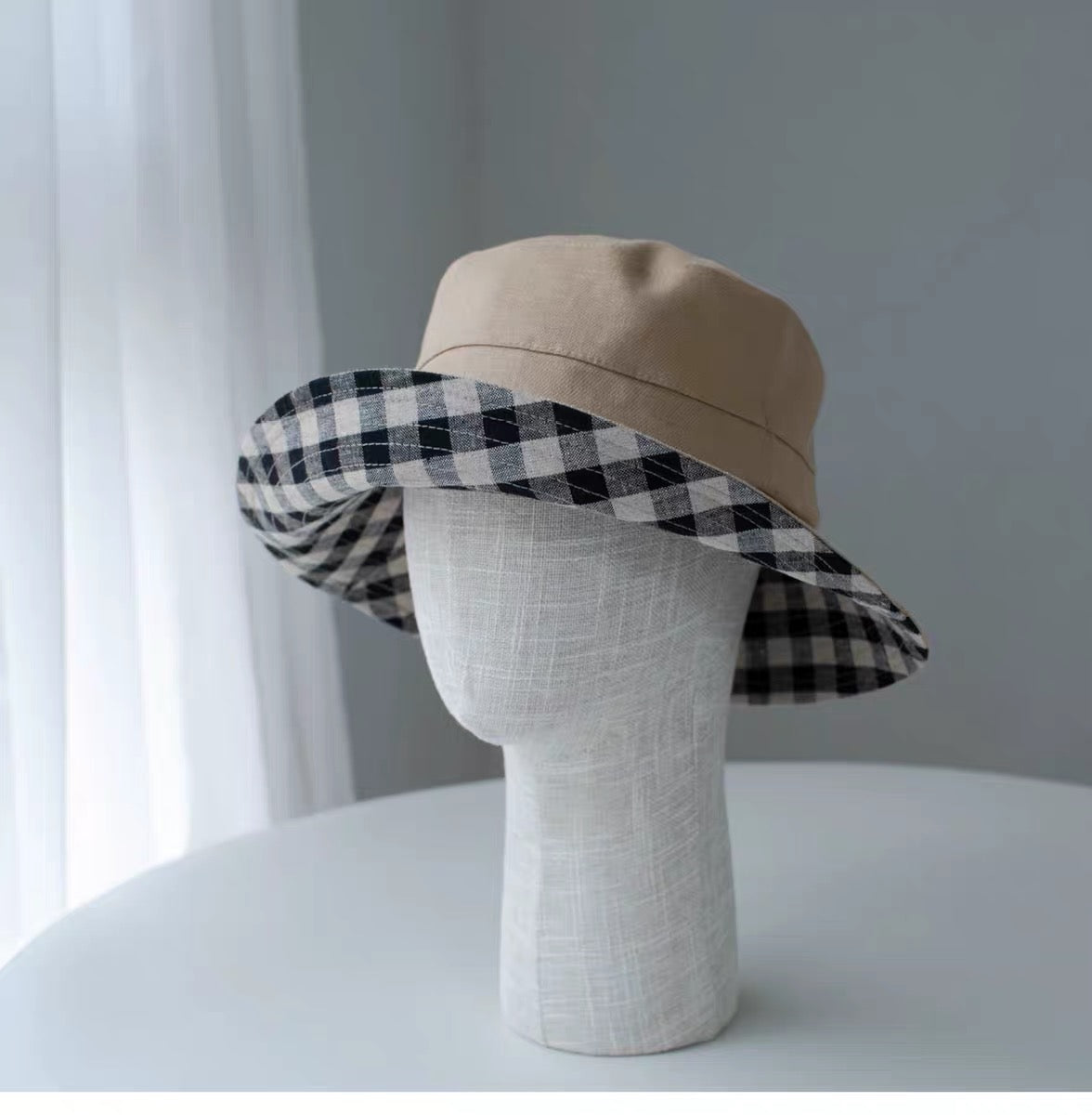 Reversible Linen Bucket Hat for Women – Camel, reversible wide-brim linen sun hat