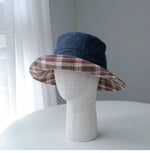 Reversible Linen Bucket Hat for Women – Brown Check