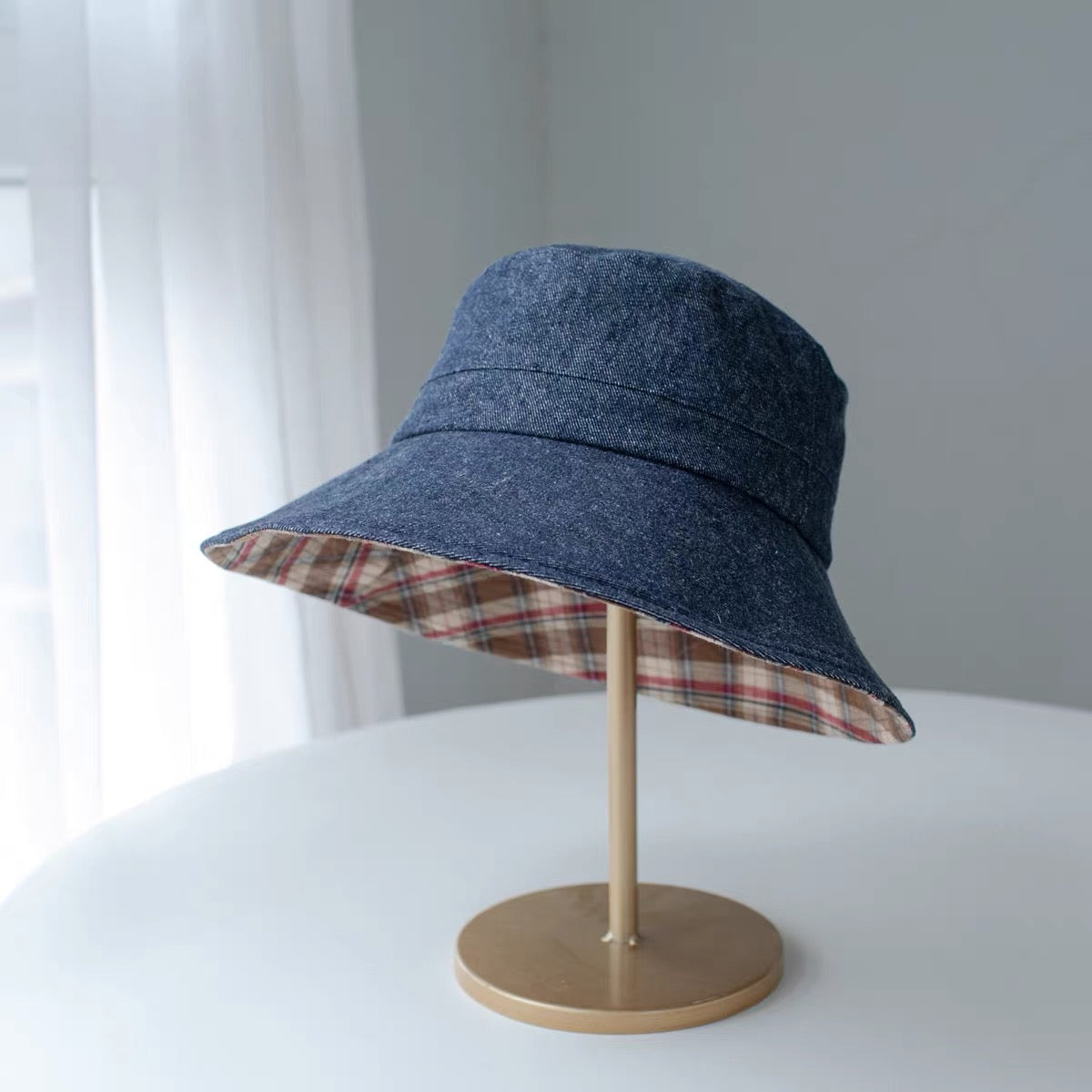 Reversible Linen Bucket Hat for Women – 100% linen reversible wide-brim sun hat