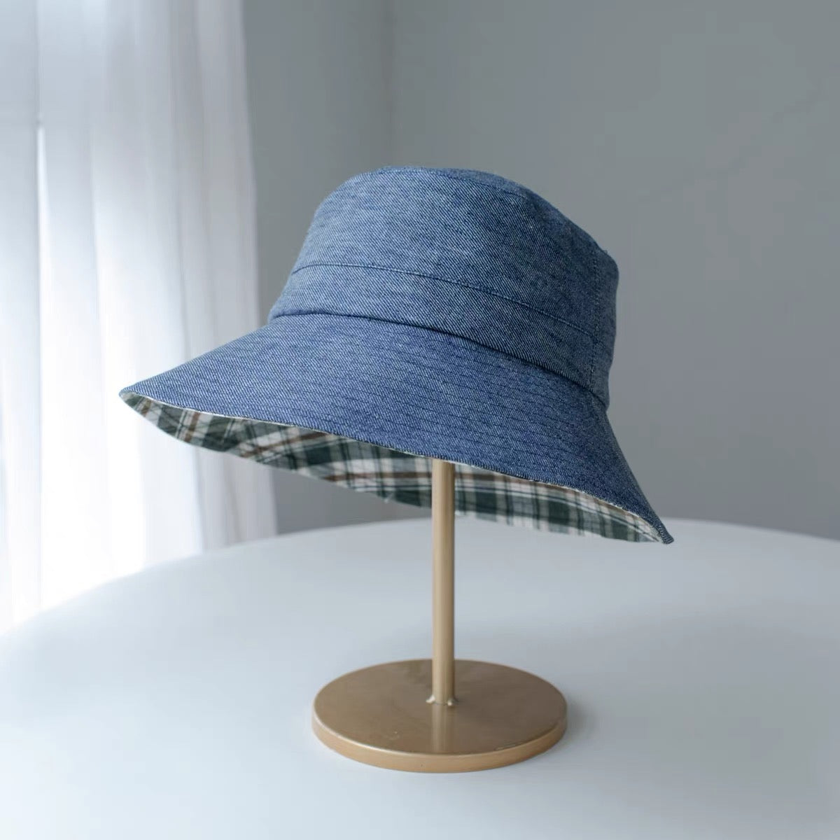Reversible Linen Bucket Hat for Women – 100% linen reversible wide-brim sun hat