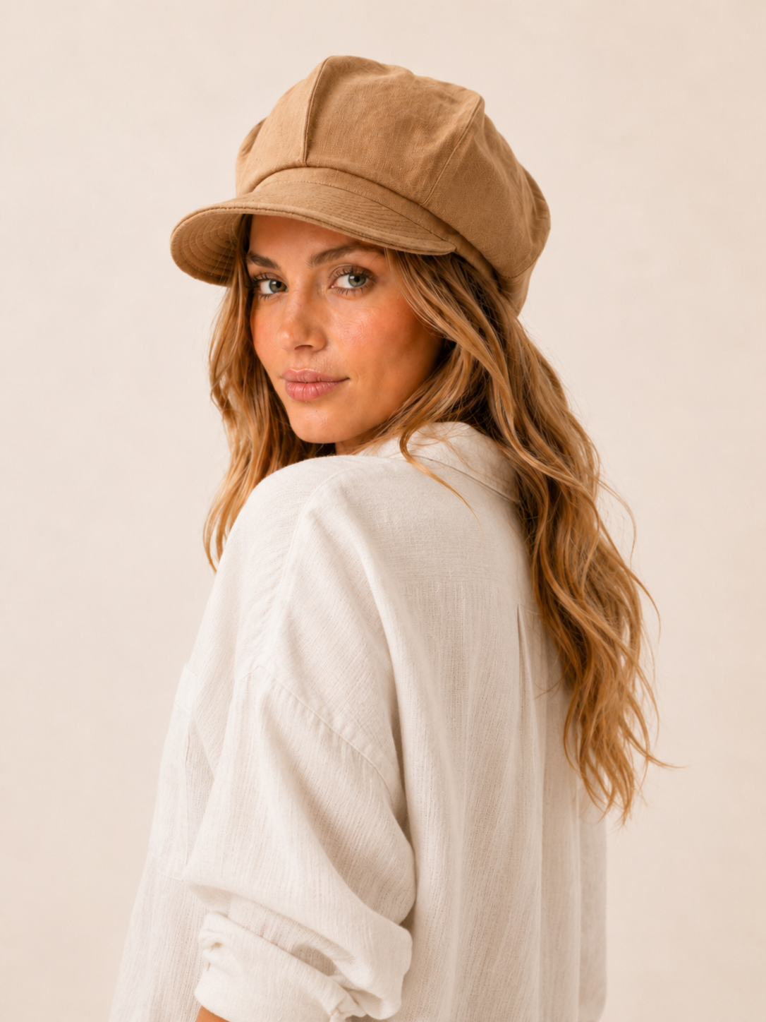 Linen Slouchy Newsboy Hat Unisex - Custom Size – Brown