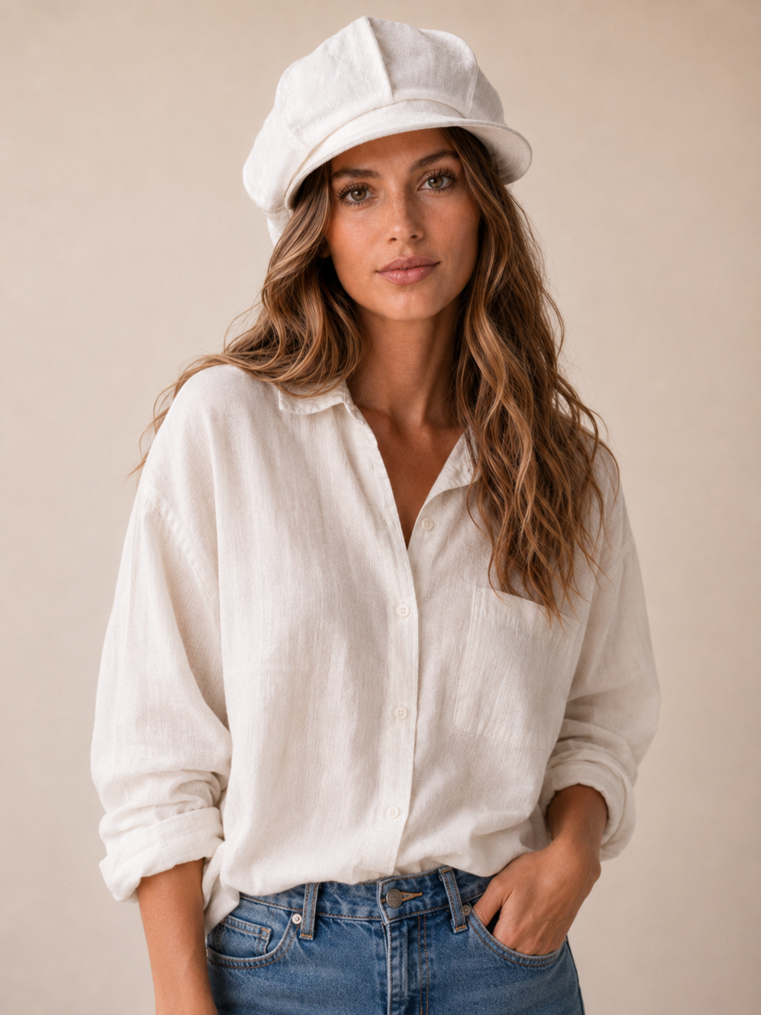 Linen Slouchy Newsboy Hat Unisex - Custom Size Applejack Hat