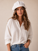 Linen Slouchy Newsboy Hat Unisex - Custom Size – White