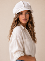 Linen Slouchy Newsboy Hat Unisex - Custom Size – White