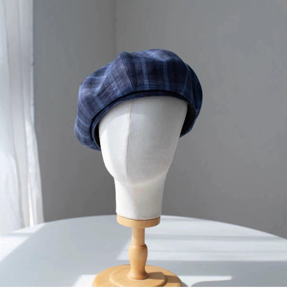 Oversized Plaid Cotton Linen Beret Hat - Mspineapplecrafts