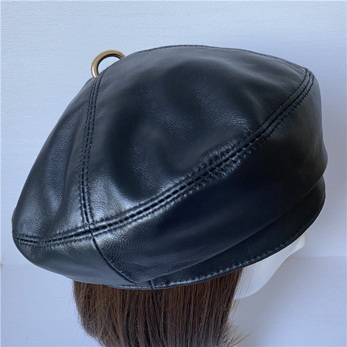 Premium Lambskin Leather Beret - Soft French-Style Hat for Women MsPineappleCrafts