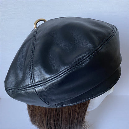 Premium Lambskin Leather Beret - Soft French-Style Hat for Women MsPineappleCrafts