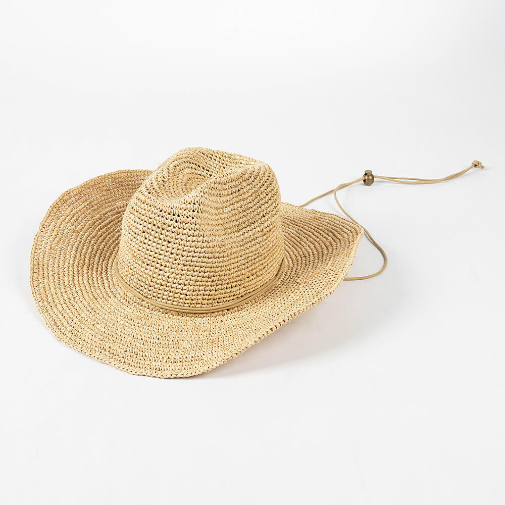 Handmade Raffia Straw Cowboy Hat with Tie Band MsPineappleCrafts