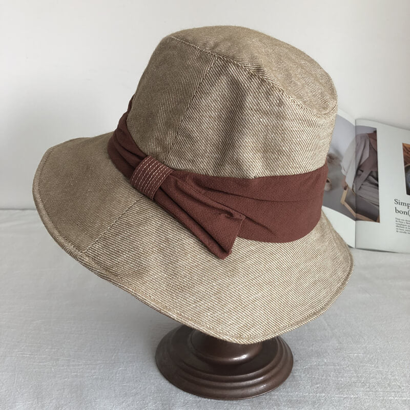 Bucket Hat with Bow - Cotton Linen Blend MsPineappleCrafts