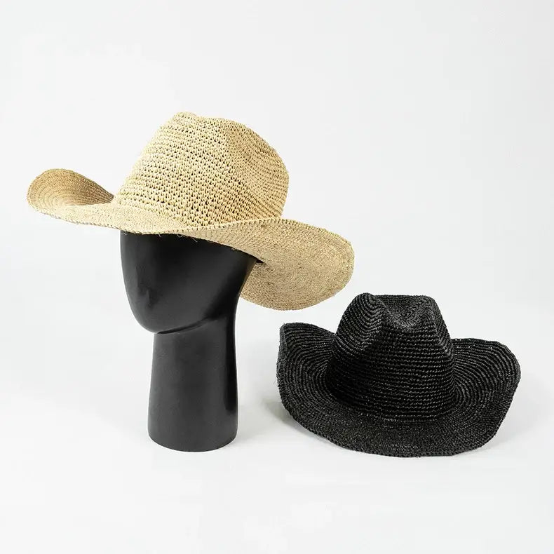 Handmade Raffia Straw Cowboy Hat with Tie Band MsPineappleCrafts