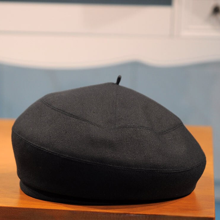 Linen-Cotton Blend French Beret – Black