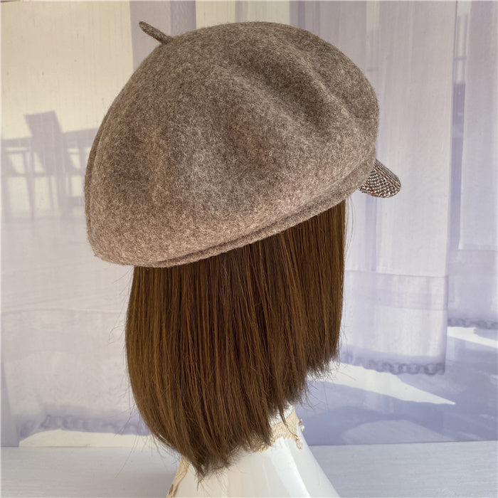 Premium Australian Wool Newsboy Cap - Mocha with Plaid Brim Mspineapplecrafts