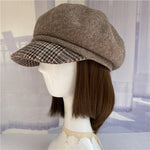 Premium Australian Wool Newsboy Cap - Mocha with Plaid Brim Mspineapplecrafts