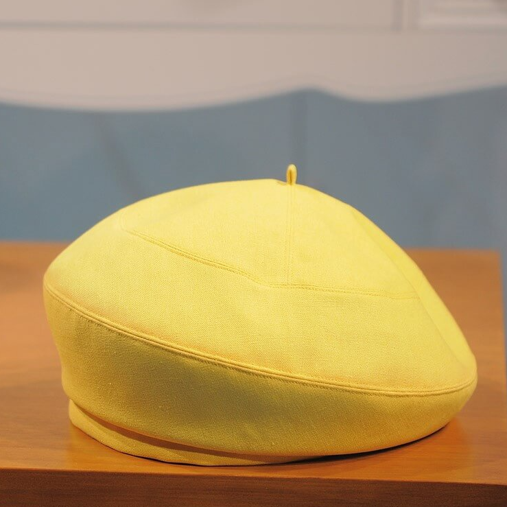 Linen-Cotton Blend French Beret – Yellow