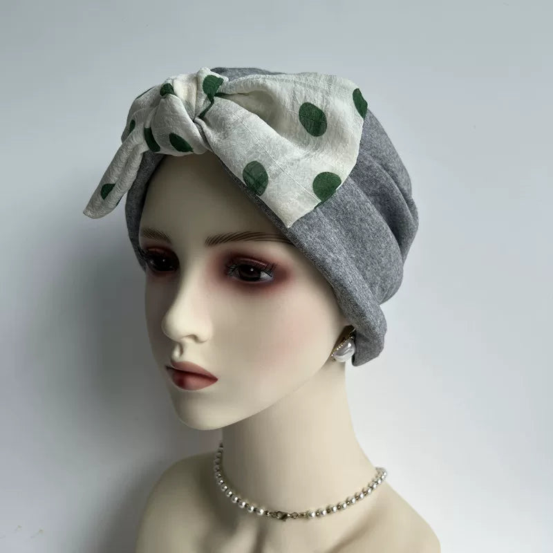 Women's Soft Modal Cotton Polka Dot Bow Turban Hair Wrap