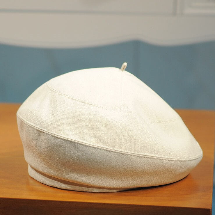 Linen-Cotton Blend French Beret – Beige