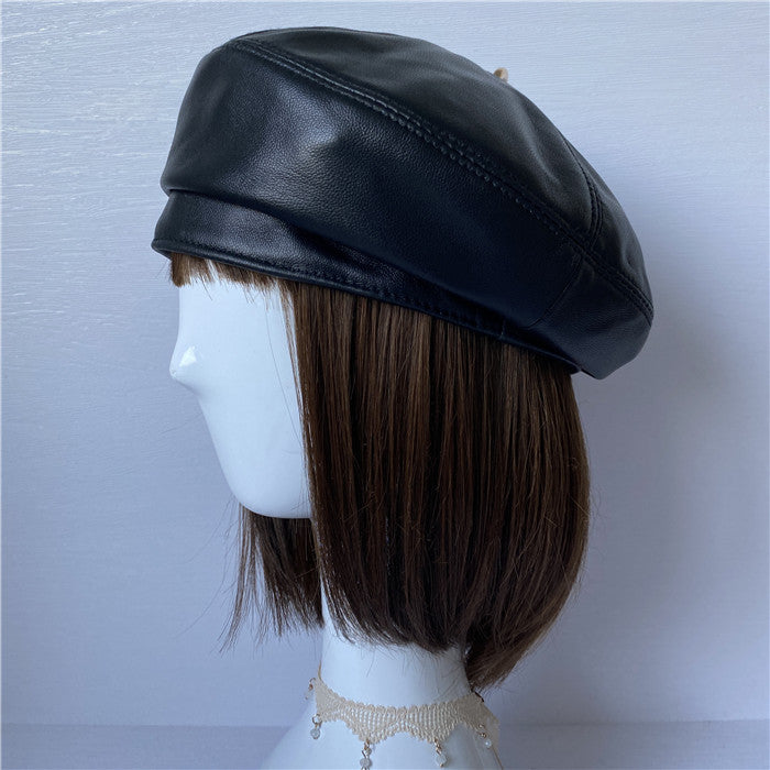 Premium Lambskin Leather Beret - Soft French-Style Hat for Women MsPineappleCrafts
